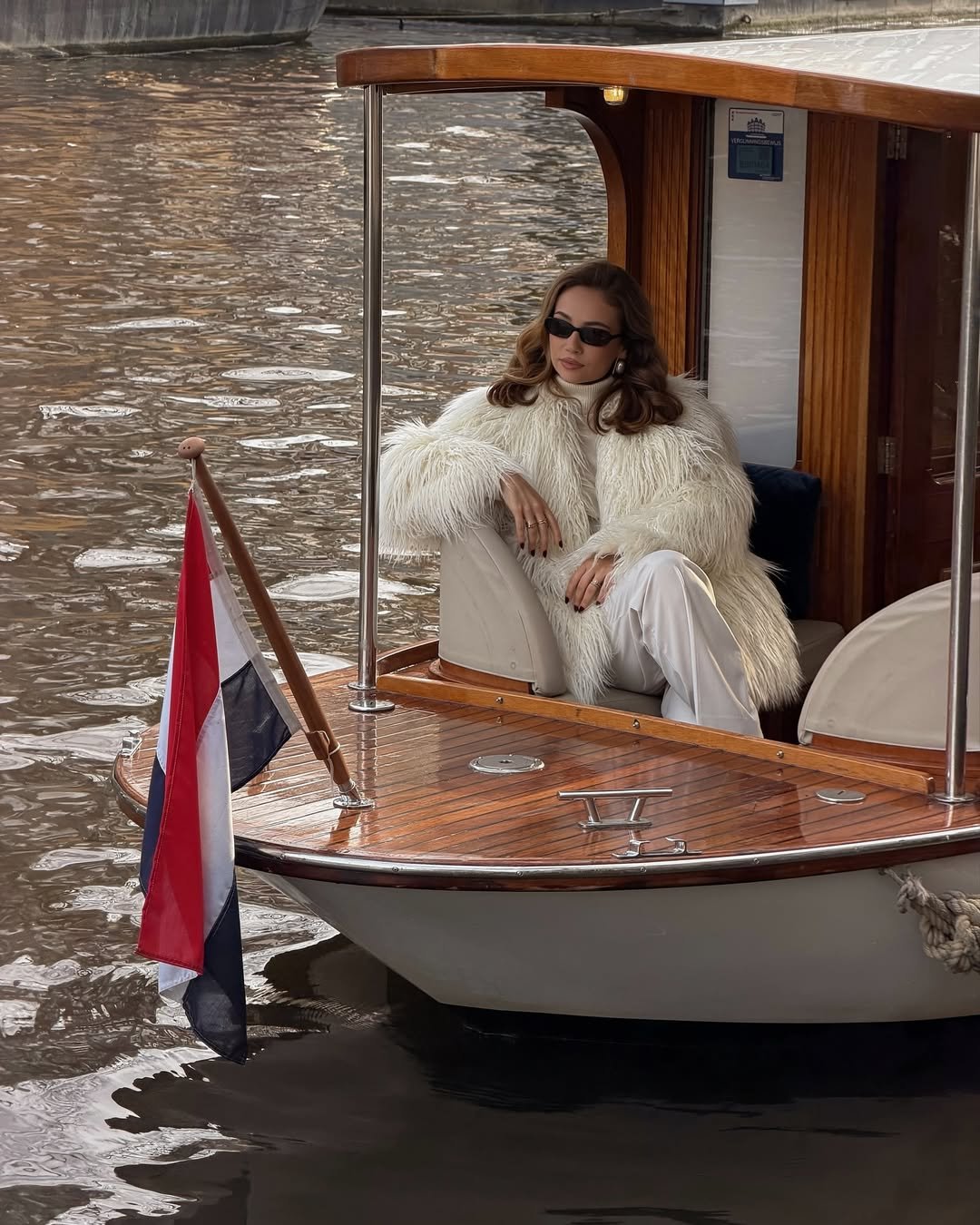 Luxurious White Faux Fur Coat with White Knitwear — Old Money Winter Outfits