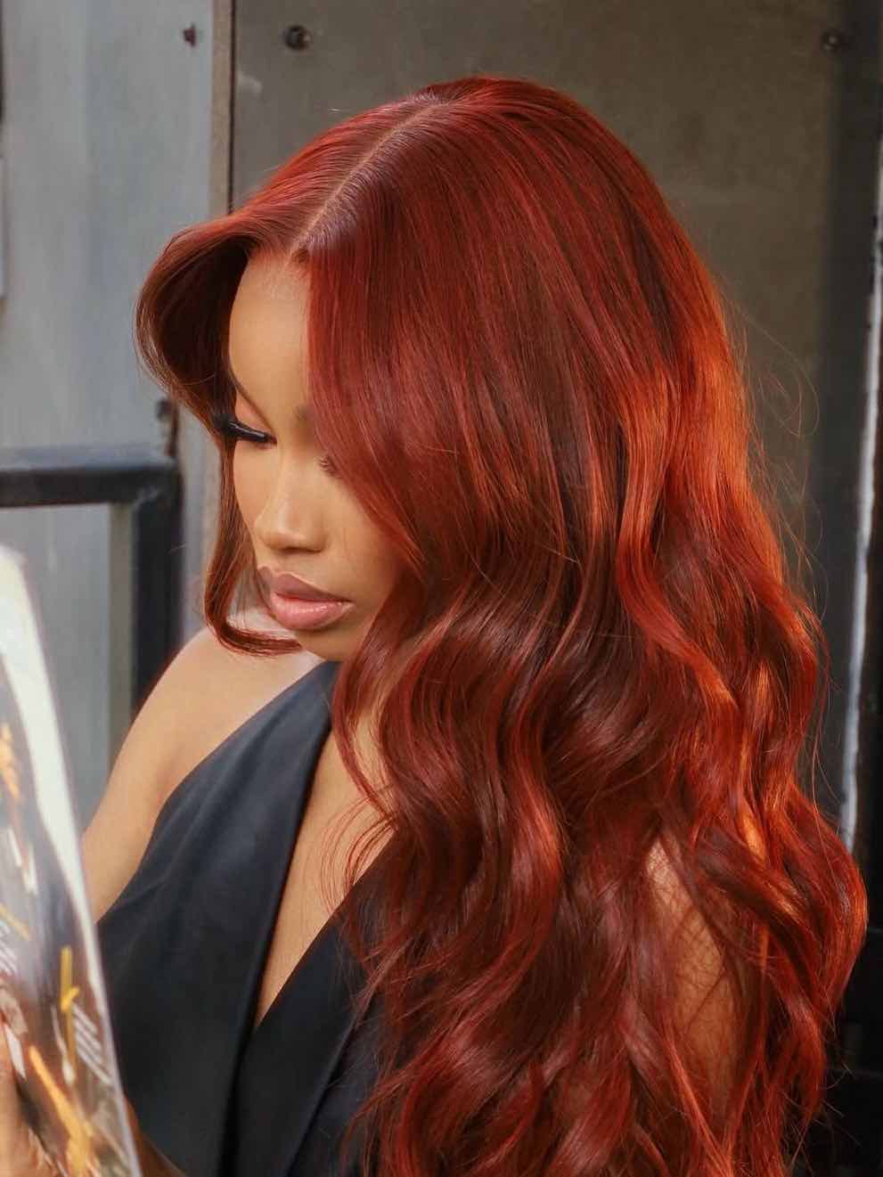 Vibrant Copper Red Mid Back Waves — Winter Haircuts for Girls