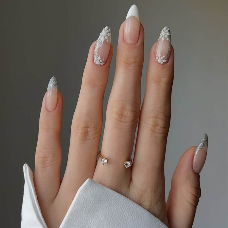 Snowflake French Tip Glitter — Simple Winter Nails