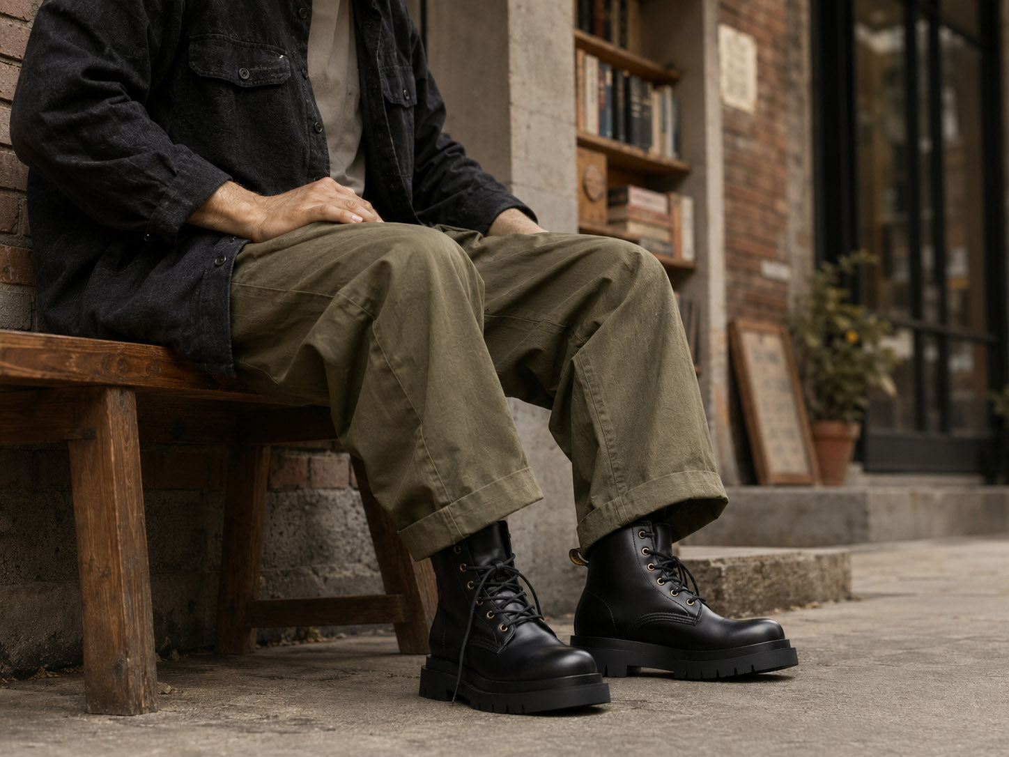 Relaxed Fit: Wide-Leg Pants and Combat Boots — Combat Boots Outfits