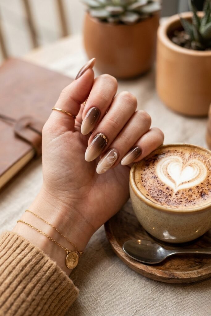 Nude Light Brown Dark Brown White Visual Idea — Mocha Nails