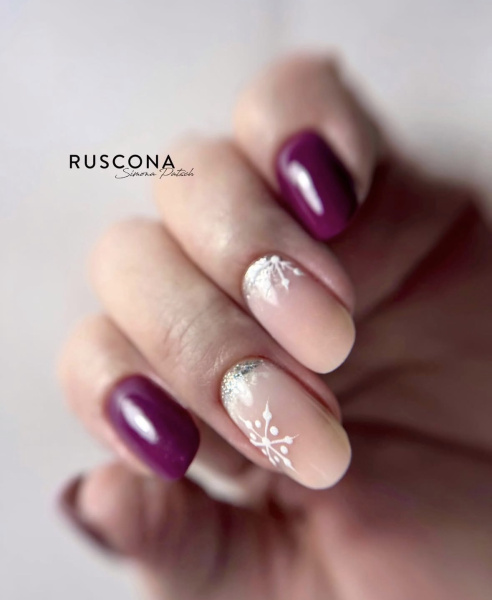 Deep Plum with Snowflake and Glitter Accent Nails Deep Plum with Snowflake and Glitter Accent Nails β Winter Work Nails