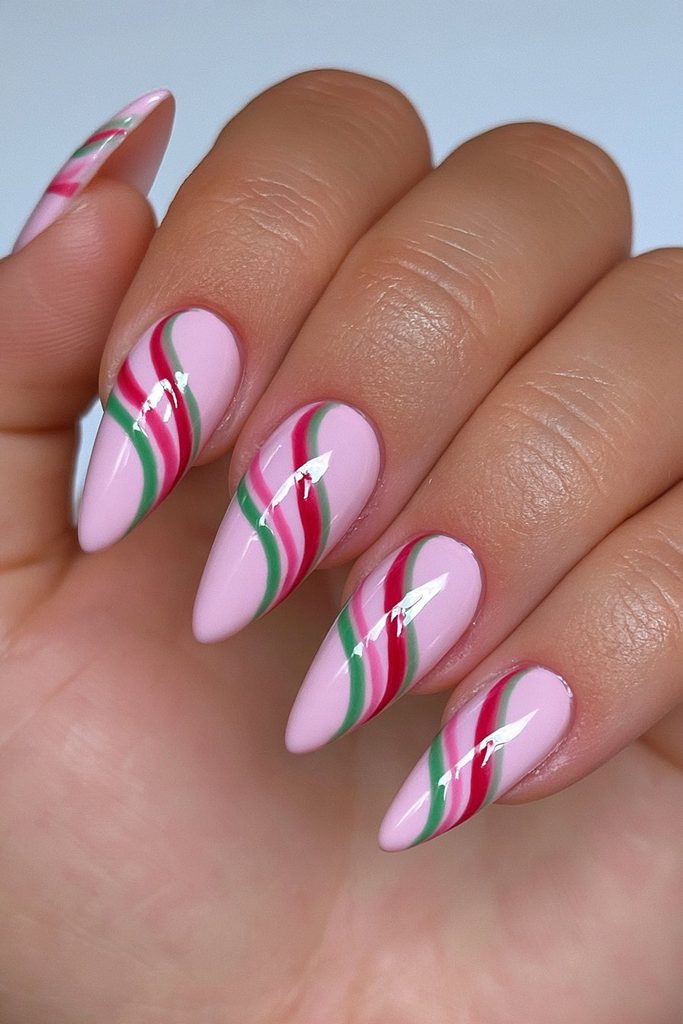 Swirls In Red And Green Visual Idea Swirls In Red And Green Visual Idea β Red and Green Christmas Nails 2026