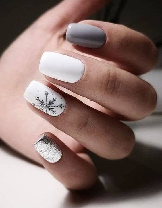 Glossy Foil Visual Idea — Winter Gray Nails