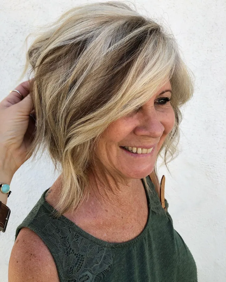 Textured Ash Blonde Layered Bob — Winter Haircuts for Women Over 60
