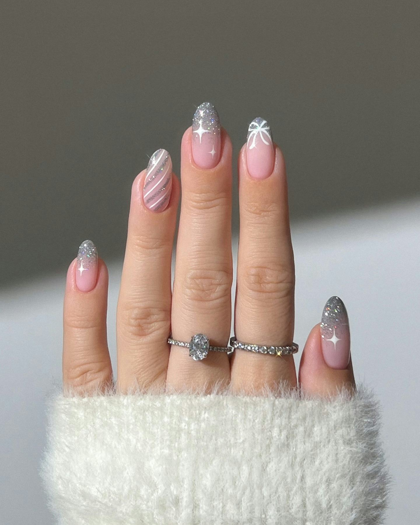 Pink Glitter Star French Tip Almond Nails Pink Glitter Star French Tip Almond Nails β New Years Eve Nails 2027