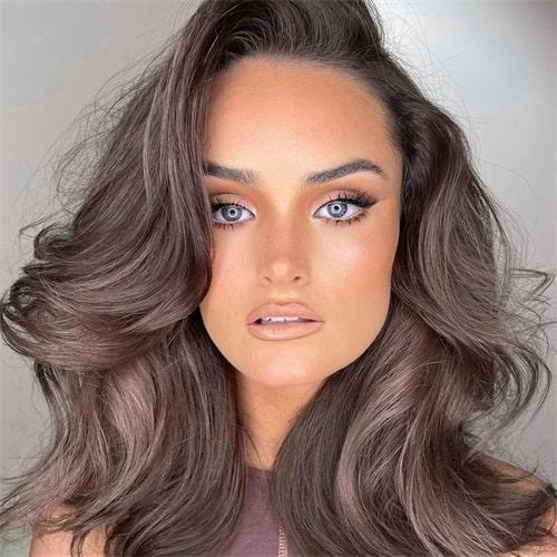 Shoulder Length Wavy Blowout With Curtain Bangs Shoulder Length Wavy Blowout With Curtain Bangs β Mushroom Brown Hair