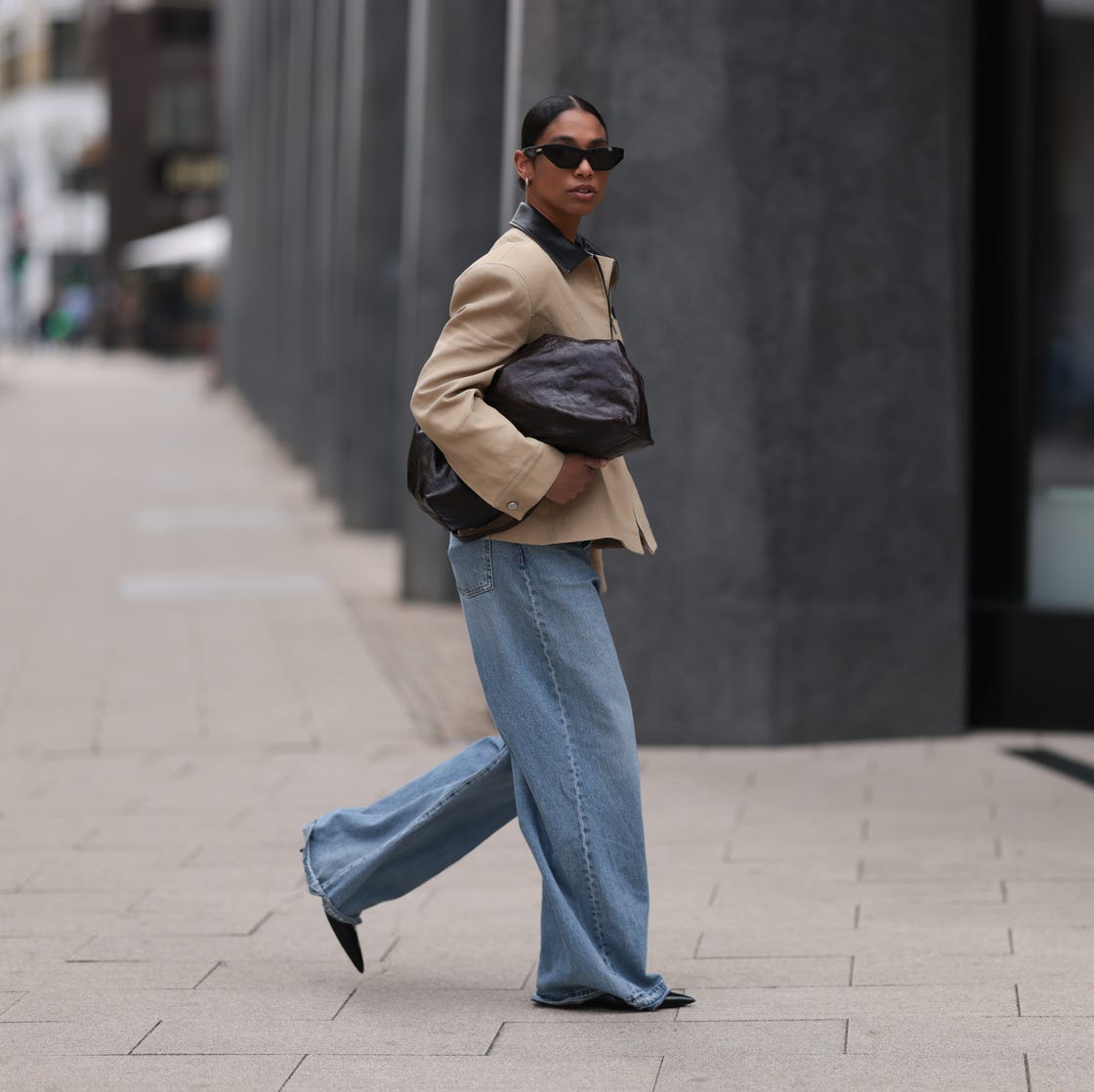 Light Blue Extreme Wide-Leg Jeans with Beige Jacket Light Blue Extreme Wide-Leg Jeans with Beige Jacket β Winter Outfits with Jeans