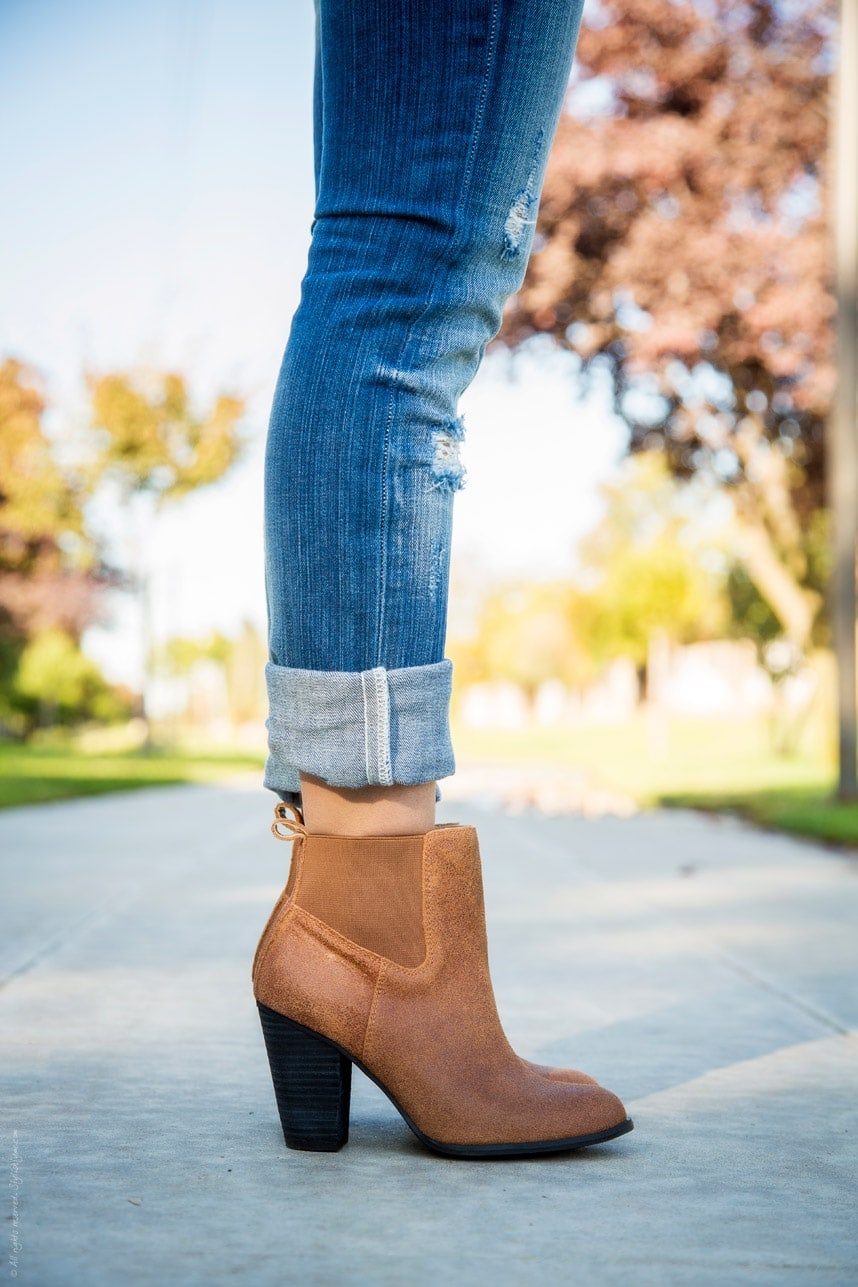 Casual Texture Play: Tan Suede Boots with Cuffed Denim Casual Texture Play: Tan Suede Boots with Cuffed Denim β Ankle Boots Outfits