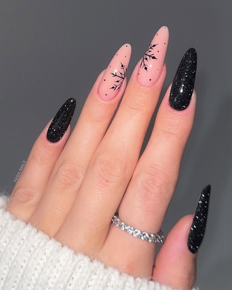 Winter Festive Visual Idea — Winter Black Nails