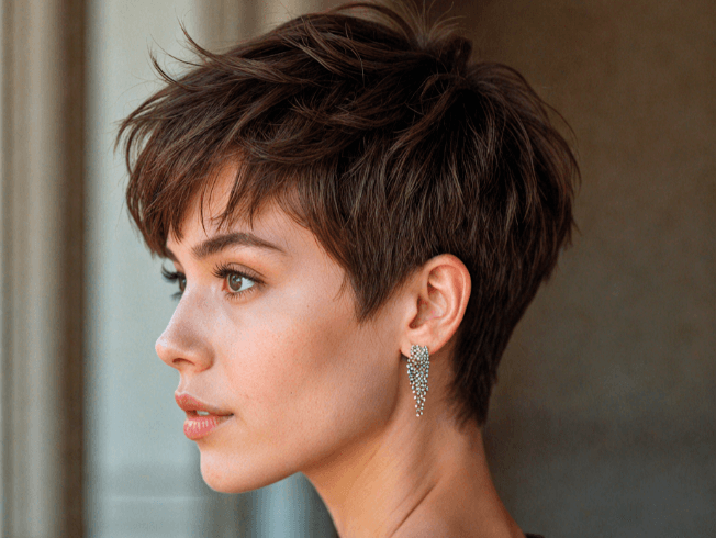Dark Brown Pixie with Swept-Back Layers Dark Brown Pixie with Swept-Back Layers β Winter Haircuts for Women