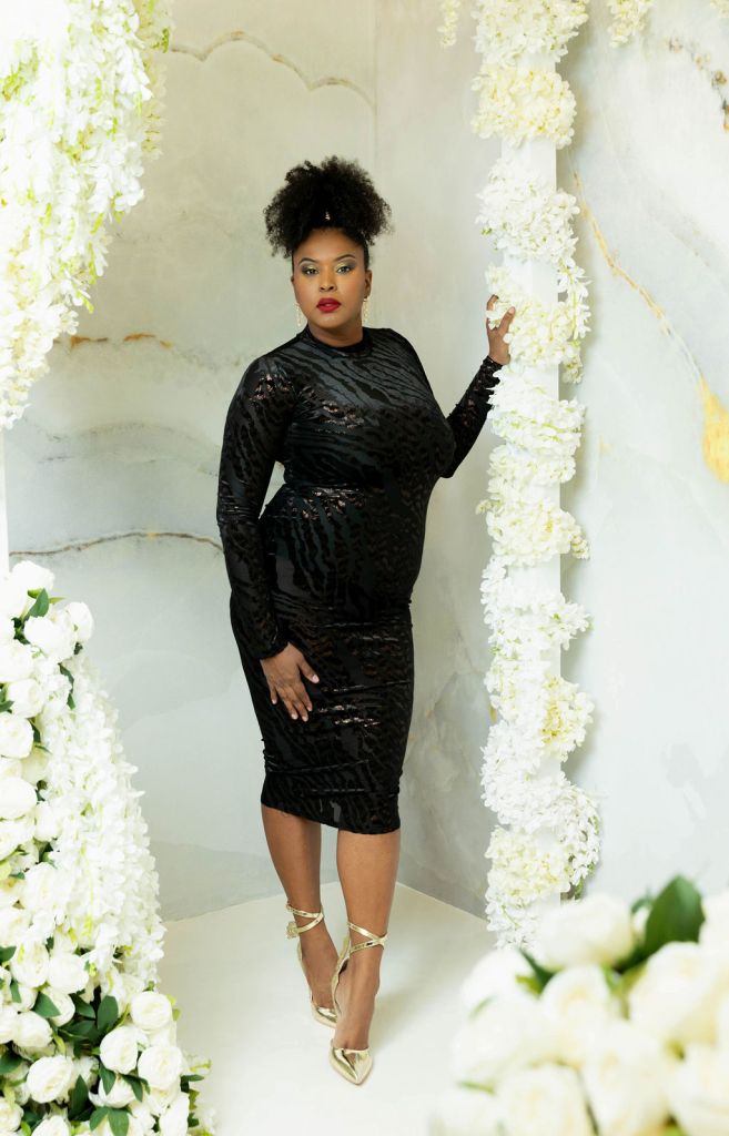Shimmering Black Sequin Midi Dress for Parties — Winter Party Outfits