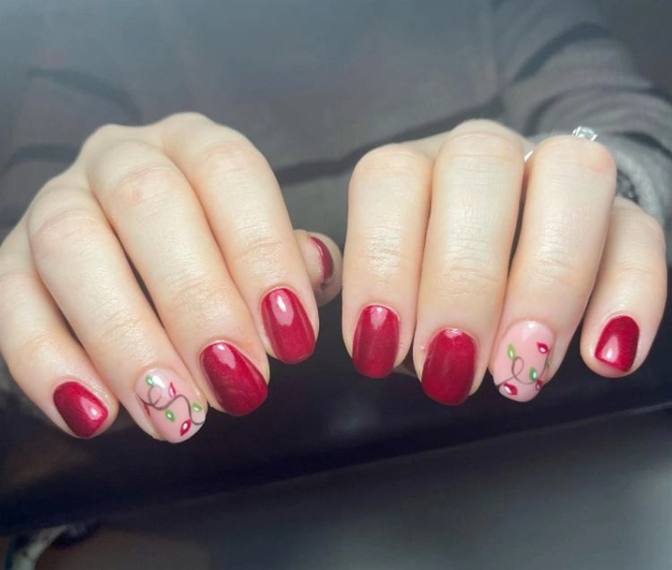 Short Oval Cherry Red Christmas Lights Short Oval Cherry Red Christmas Lights β Cherry Red Christmas Nails 2026