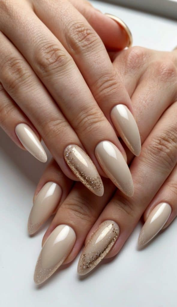 Gold Glitter Ombr On Accent Nails Visual Idea — Winter Champagne Nails
