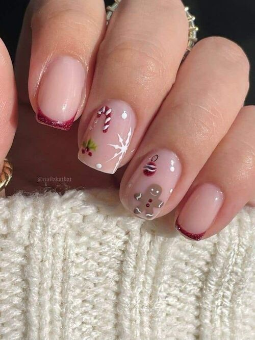 Nude Gingerbread Man French Tip Square Nails Nude Gingerbread Man French Tip Square Nails β Short Christmas Coffin Nails 2026