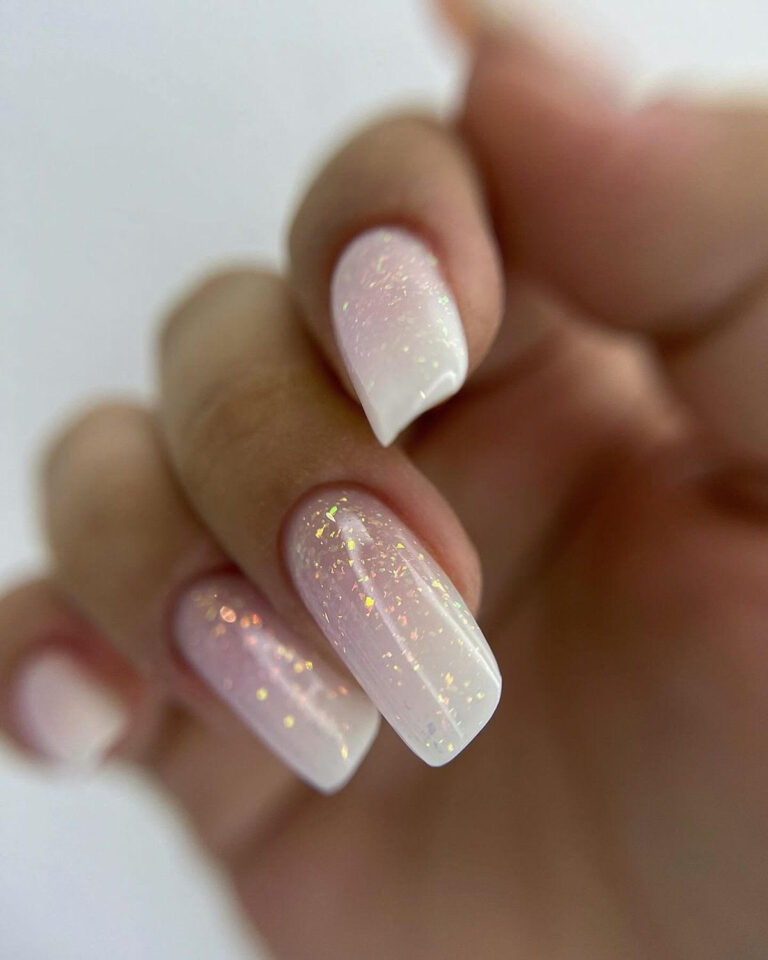 Milky White to Iridescent Glitter Gradient — Holiday Nail Colors 2026