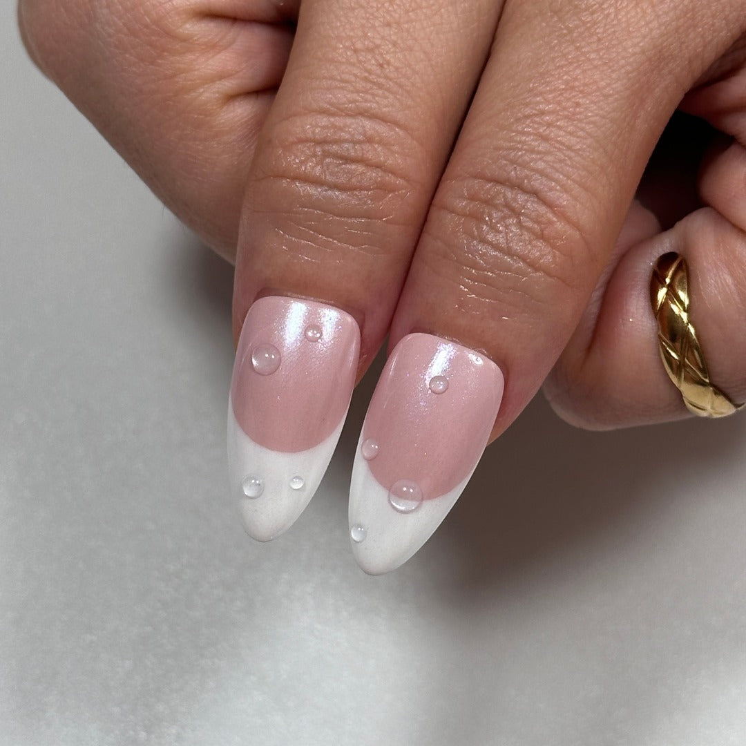 Medium Almond Water Droplet French — Cute New Years Nails 2027