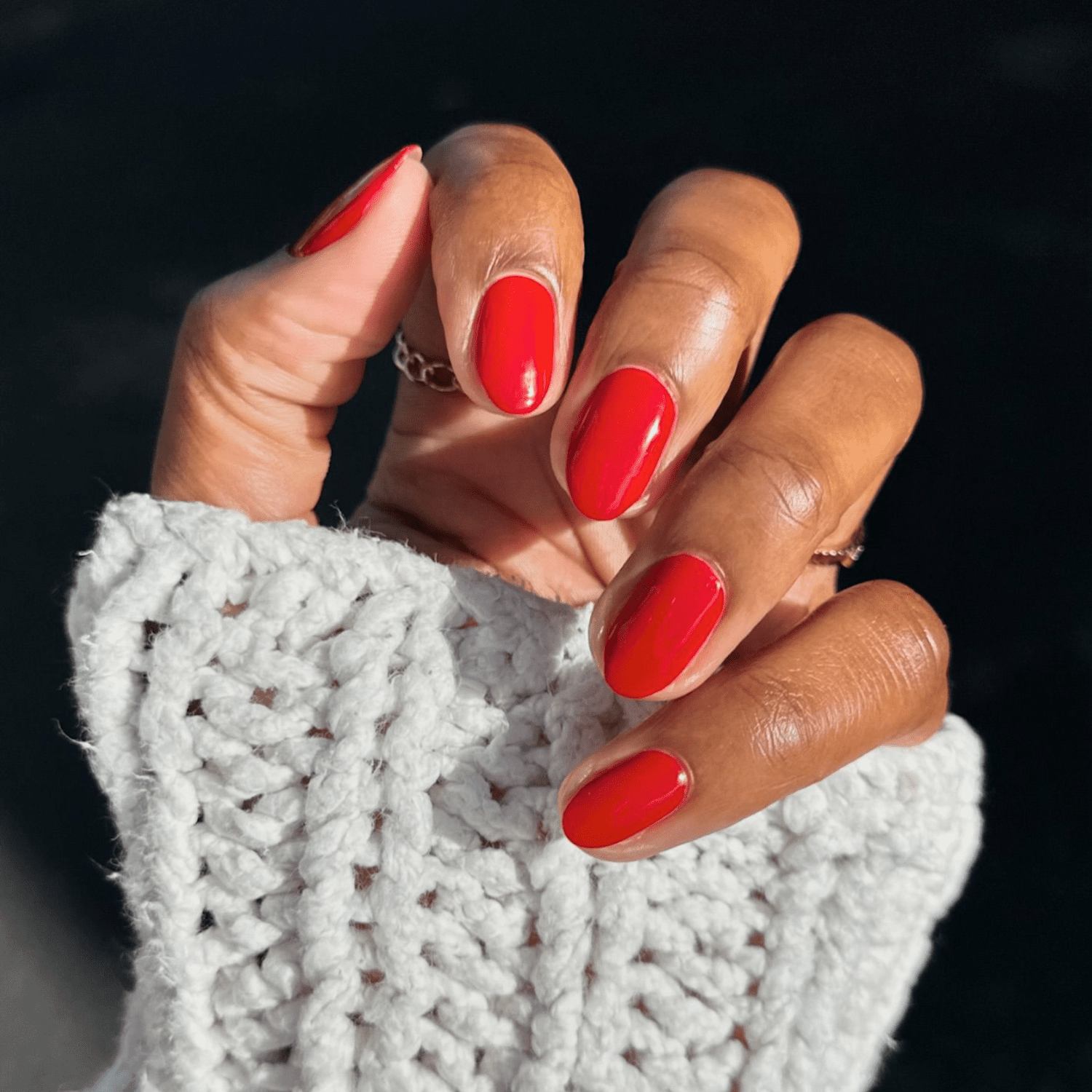 Vibrant Warm Red Short Oval Nails — Winter Nail Colors for Women Over 60