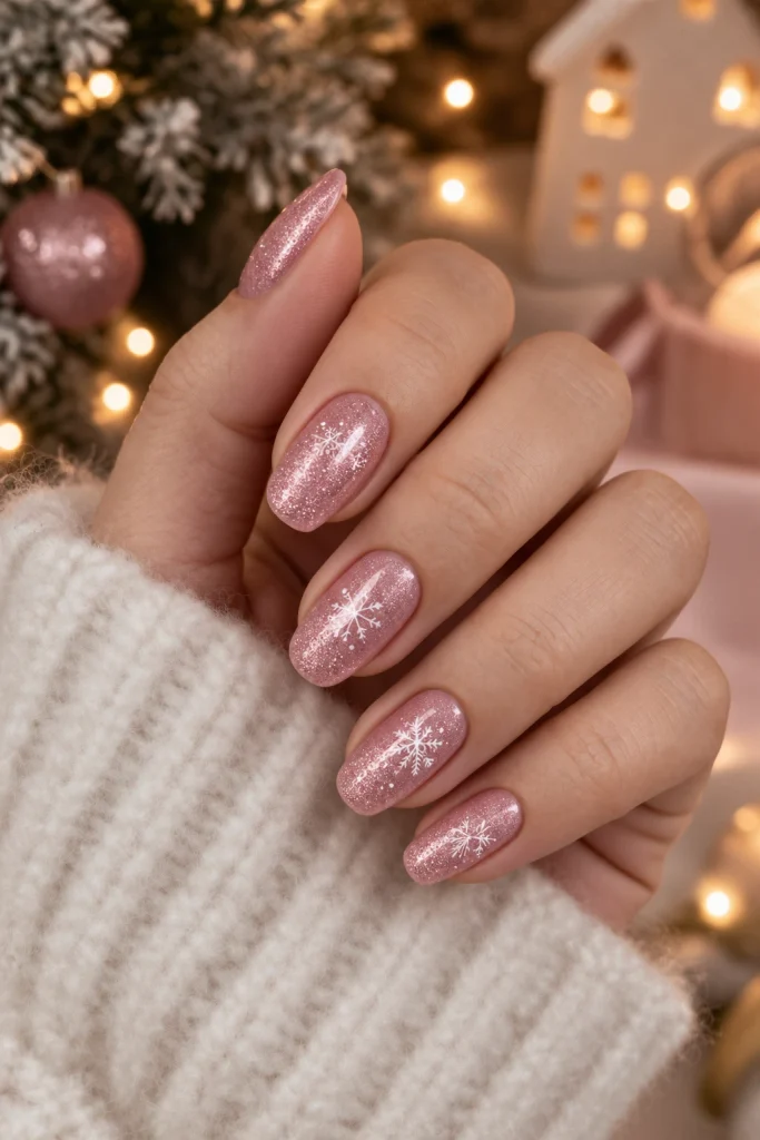 Sparkling Rose Gold Glitter Snowflakes Sparkling Rose Gold Glitter Snowflakes β Simple Christmas Nails 2026