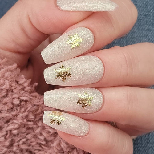 Gold Snowflake Decals On All Nails Visual Idea Gold Snowflake Decals On All Nails Visual Idea β Winter Dip Powder Nails