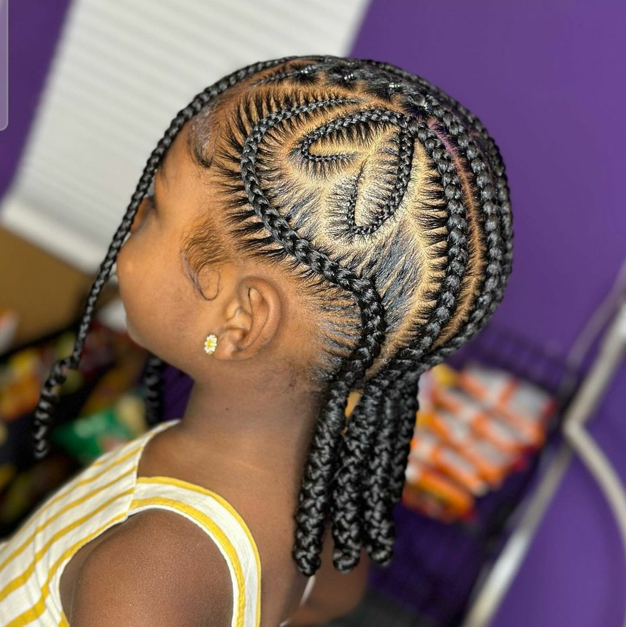 Heart Cornrow Braids With Long Extensions Heart Cornrow Braids With Long Extensions β Winter Hairstyles for Black Kids