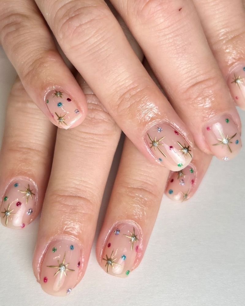 Short Oval Starburst Decal Nails — Cute New Years Nails 2027
