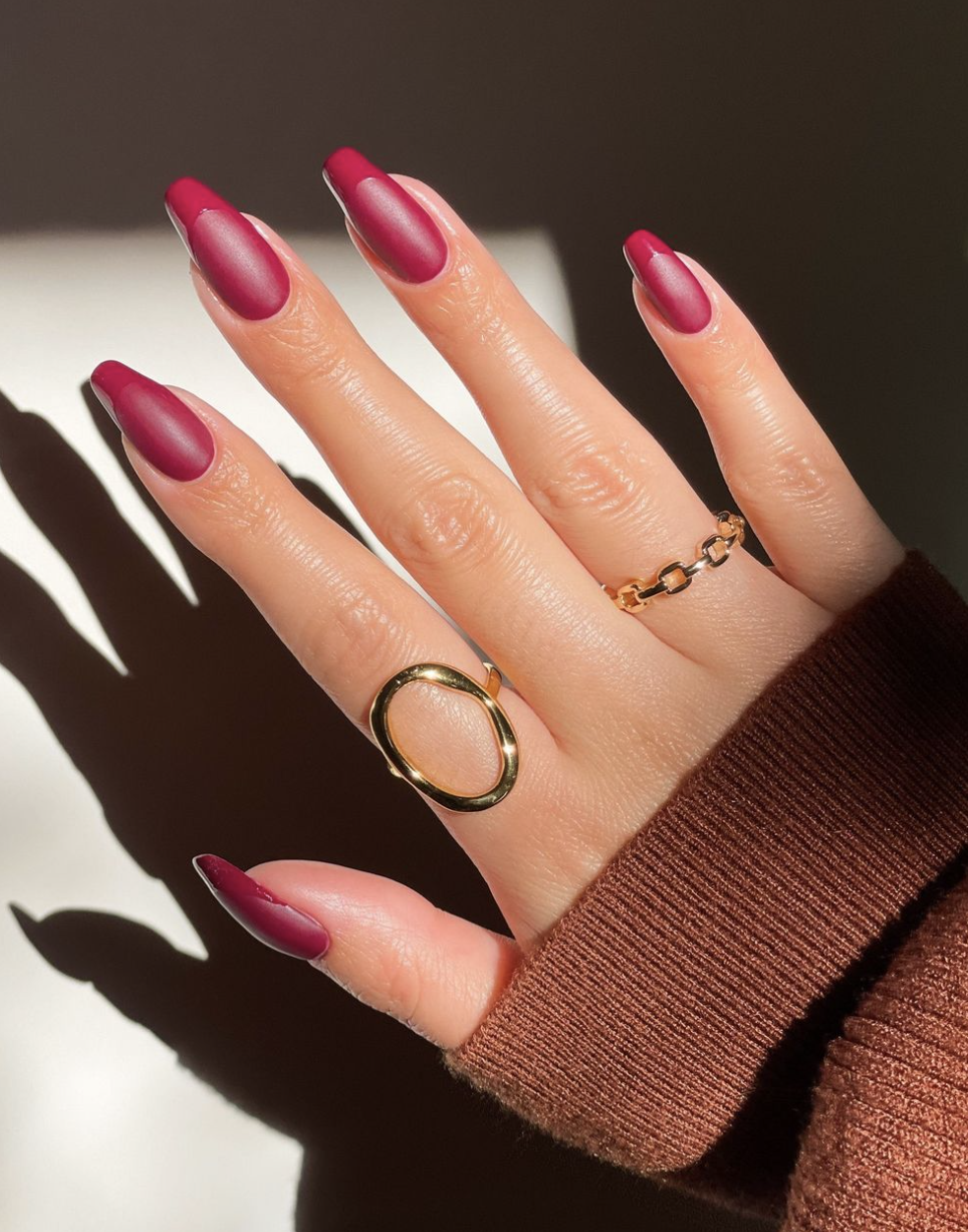 One Hand Matte Deep Red Glossy French Tips One Hand Matte Deep Red Glossy French Tips β Winter Matte Nails