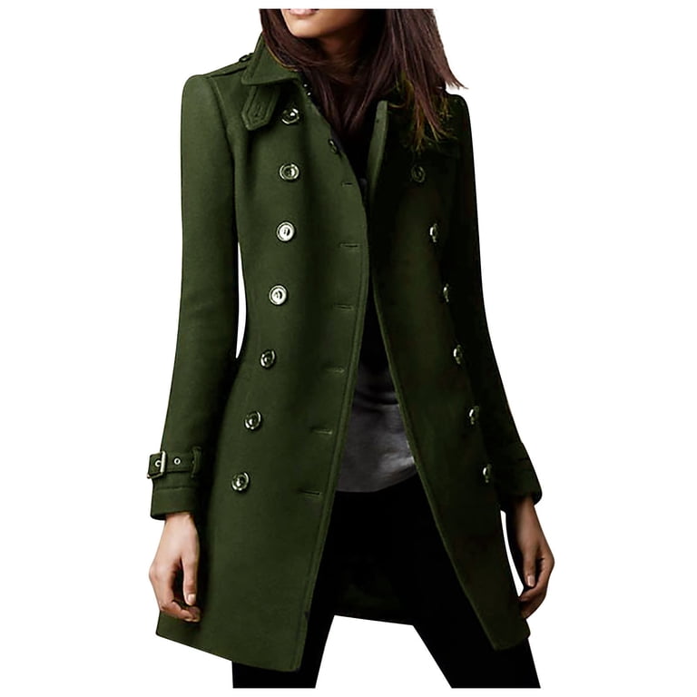 Belted Army Green Peacoat with Adjustable Cuffs Belted Army Green Peacoat with Adjustable Cuffs β Peacoat Outfits