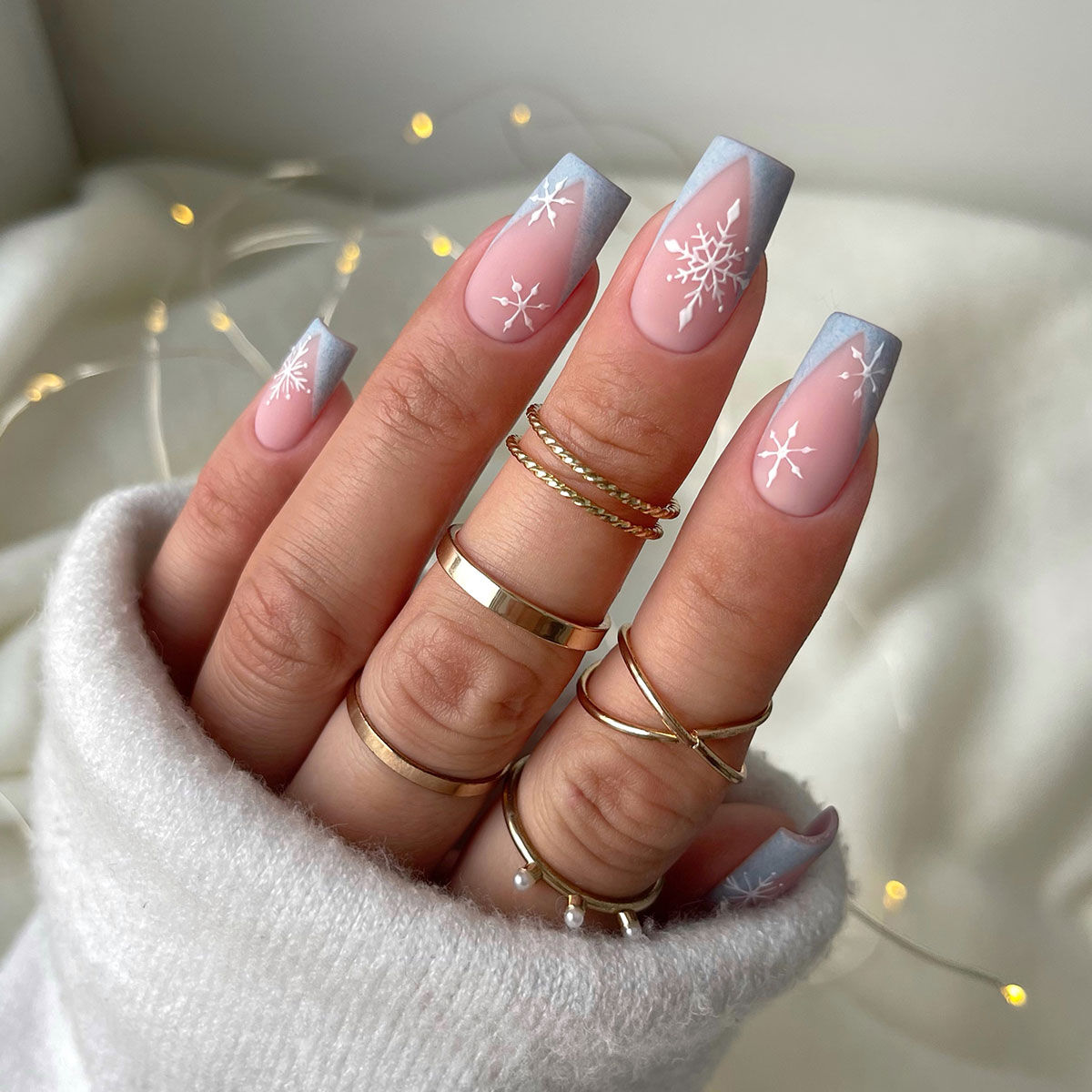 Matte Tips Glossy Base Visual Idea — Winter Ombre Nails
