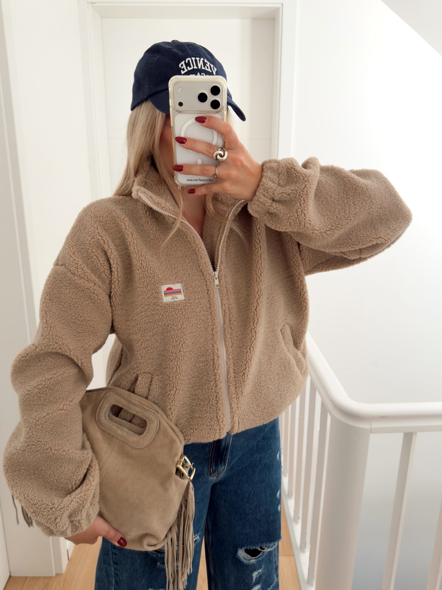 Tan Teddy Fleece Jacket with Baseball Cap — Fleece Jacket Outfits