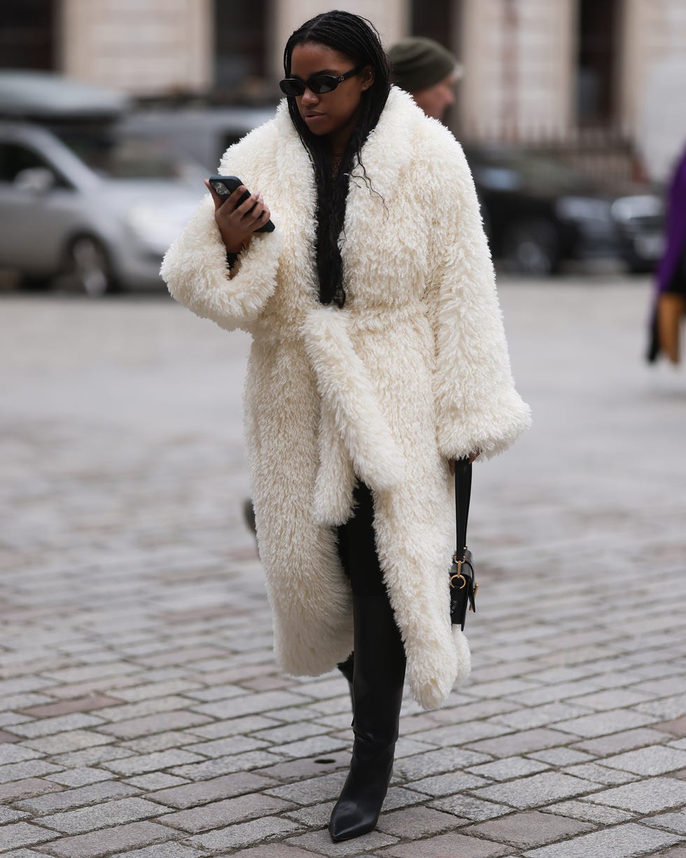 Teddy Fleece Coat Over Black Basics — Winter White Outfits