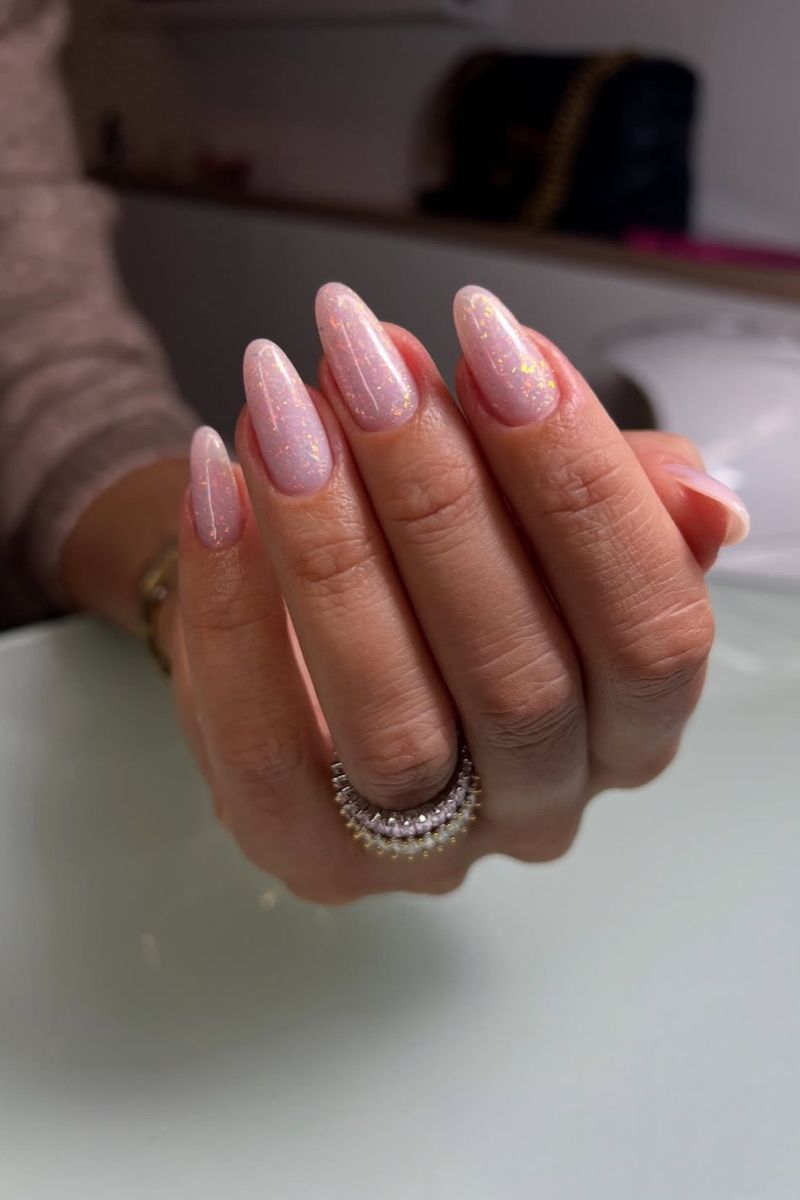 Long Almond Iridescent Pale Pink Nails — Everyday Winter Nails