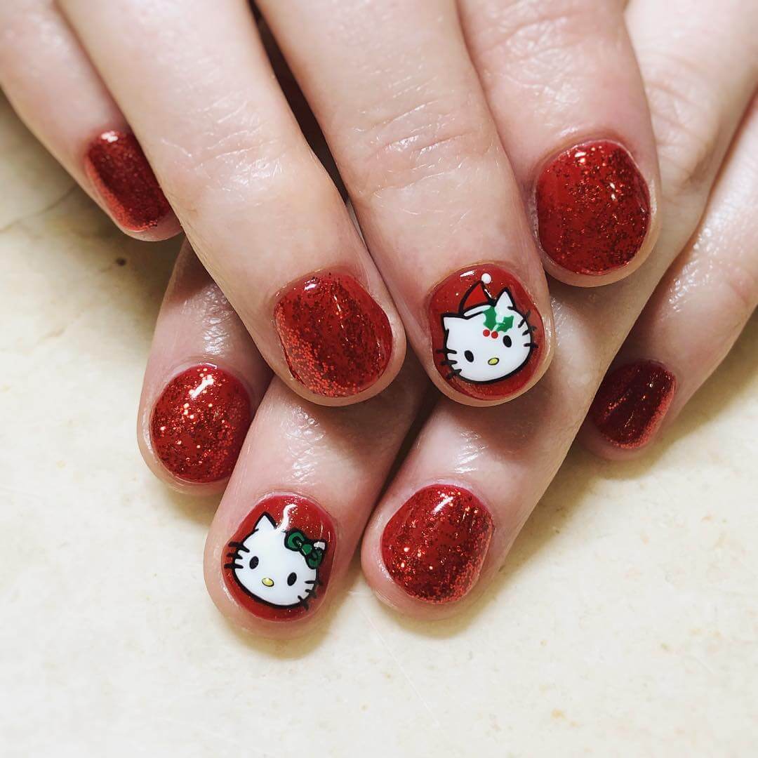Short Round Red Glitter Hello Kitty Short Round Red Glitter Hello Kitty β Hello Kitty Christmas Nails 2026