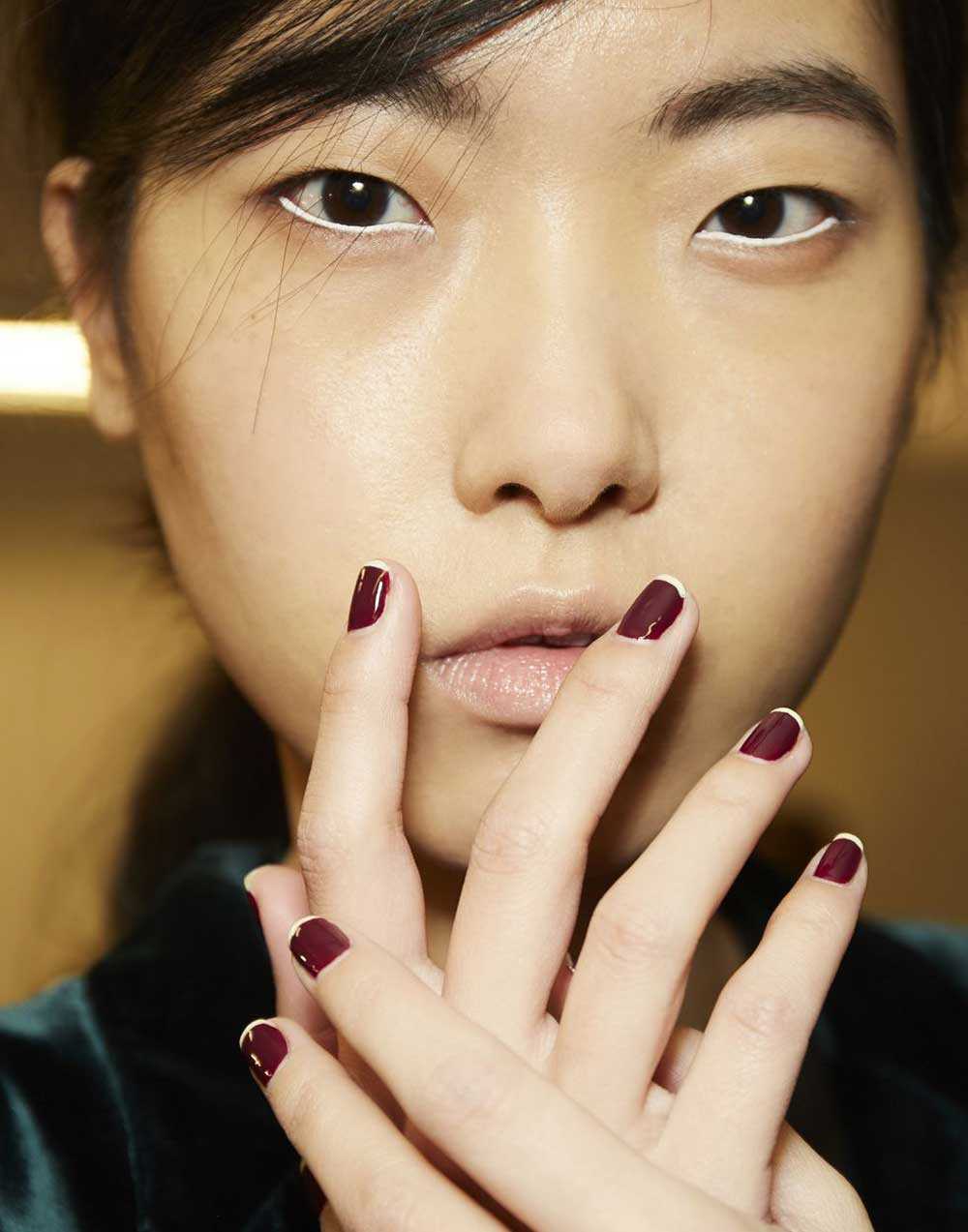 Deep Burgundy French Manicure Oval Nails Deep Burgundy French Manicure Oval Nails β Short Winter Oval Nails