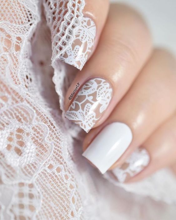 Lace Pattern Nude Base Medium Square Lace Pattern Nude Base Medium Square β Winter Wedding Nails