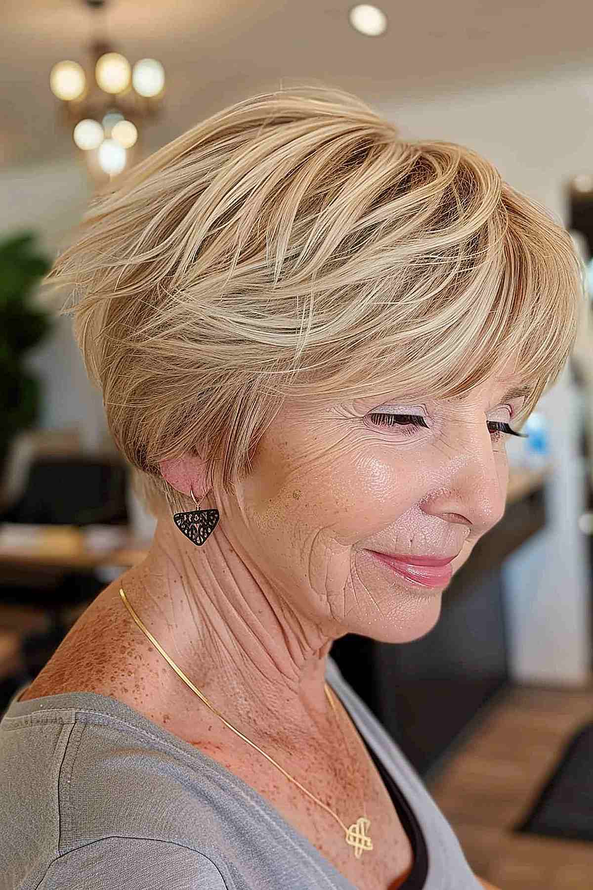 Ear Length Textured Ash Blonde Pixie — Winter Hairstyles for Women Over 60