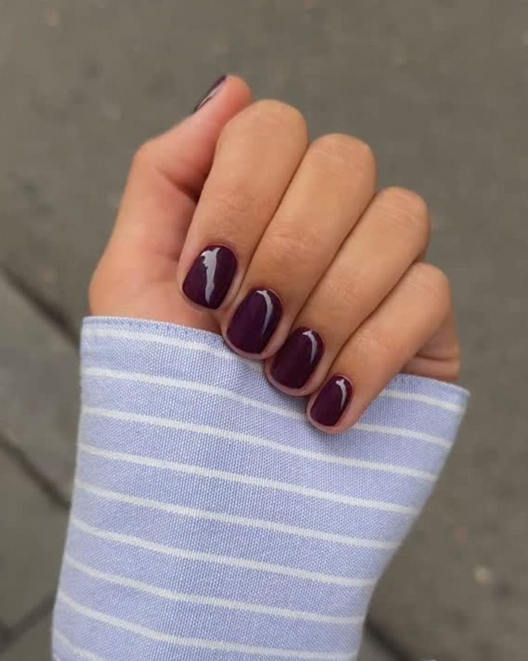 Deep Plum Short Square with White Line Deep Plum Short Square with White Line β New Years Square Nails 2027