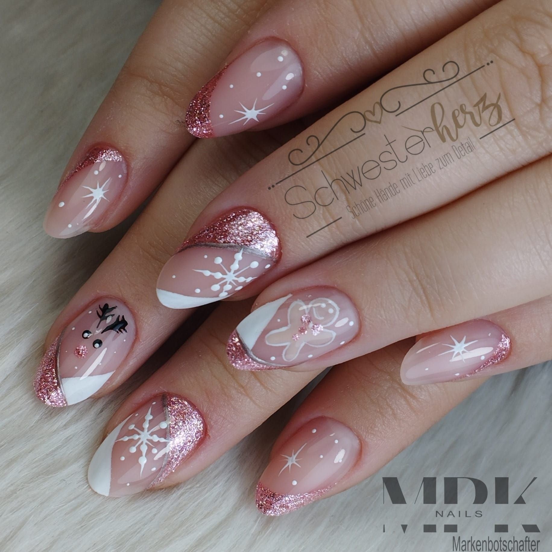Sheer Pink Almond French Tips with Rose Gold Accents Sheer Pink Almond French Tips with Rose Gold Accents β Subtle Christmas Nails 2026
