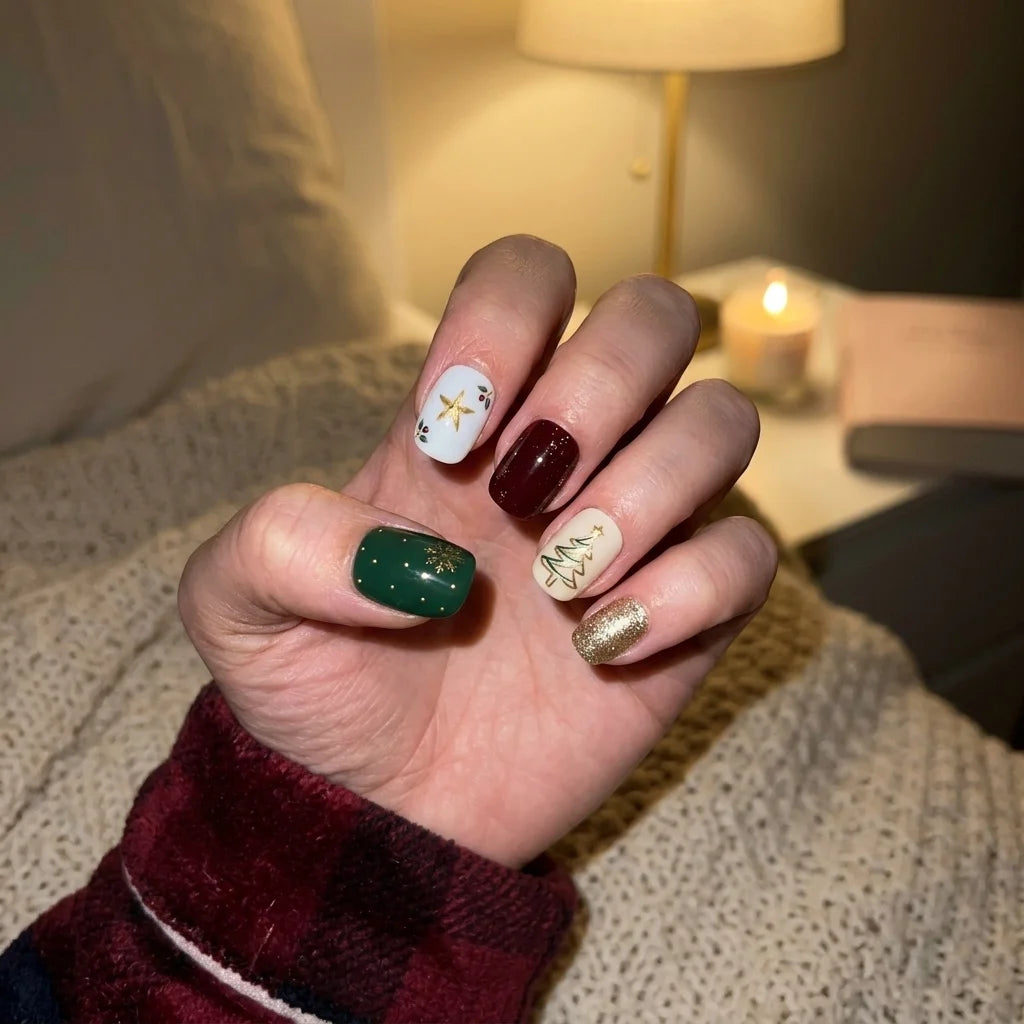 Christmas Tree & Reindeer Outline Christmas Tree & Reindeer Outline β Short Christmas Square Nails 2026