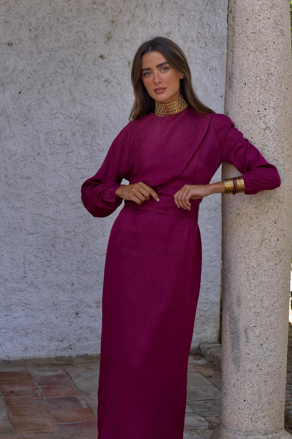 Vibrant Magenta Dress with Draped Neckline — Winter Wedding Guest Outfits