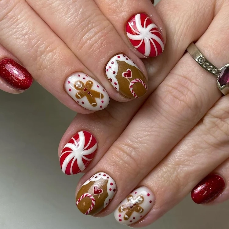 Oval Gingerbread Christmas Theme Oval Gingerbread Christmas Theme β Cherry Red Christmas Nails 2026