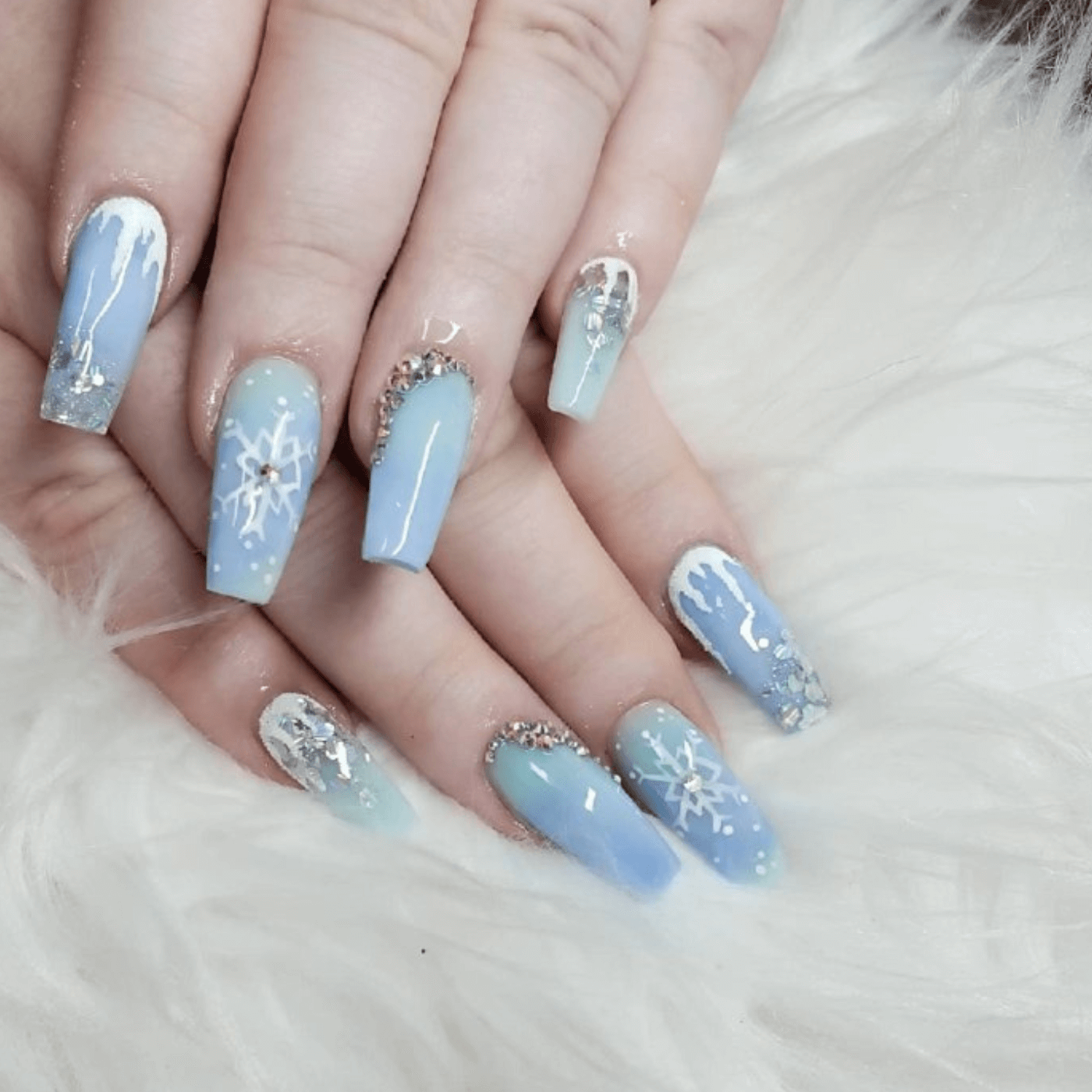 Long Coffin Icy Blue Icicle Drip — Winter Nail Designs