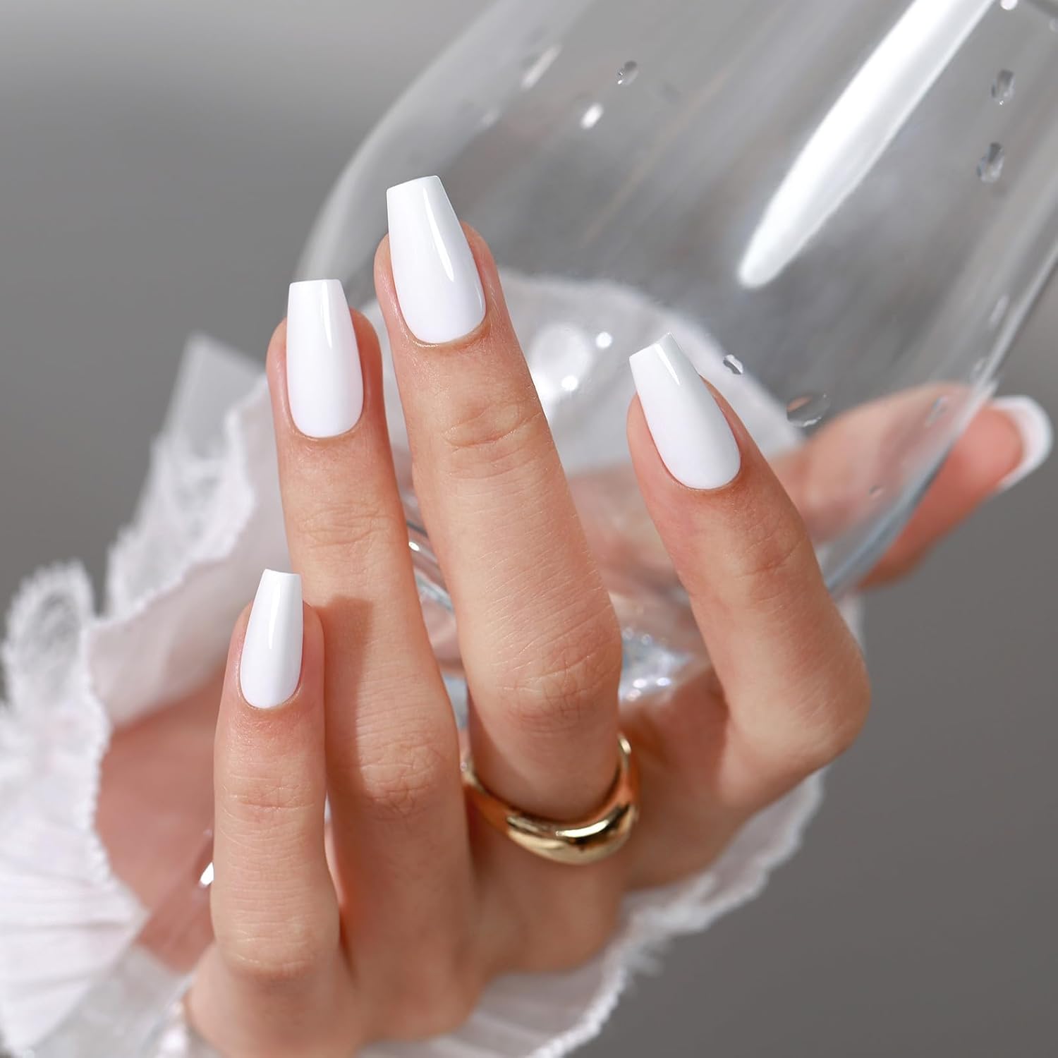 Vibrant White Coffin Nails — Winter White Nails