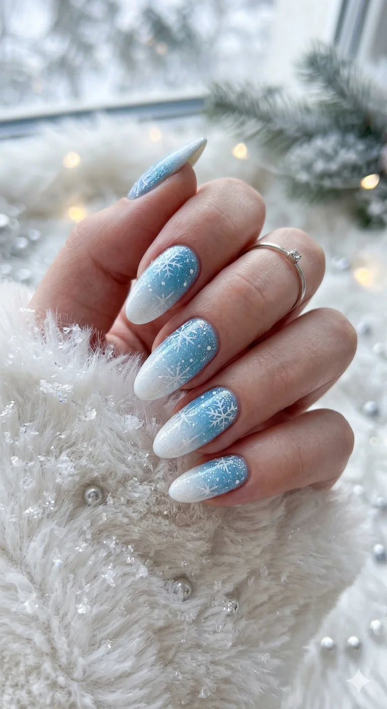 Sheer Nude Glitter Tip Stilettos — Winter Acrylic Nails