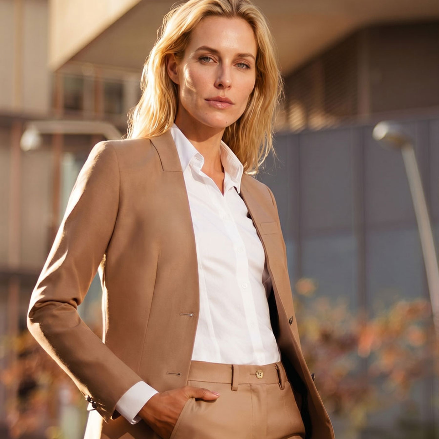 Sharp Camel Suit with White Shirt Sharp Camel Suit with White Shirt β Winter Business Casual Outfits