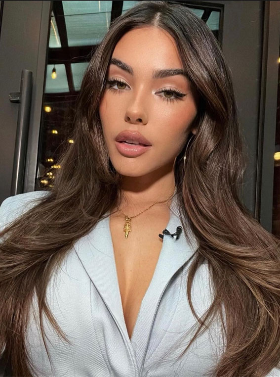 Dark Brown With Curtain Bangs — Winter Hair Colors for Brown Eyes