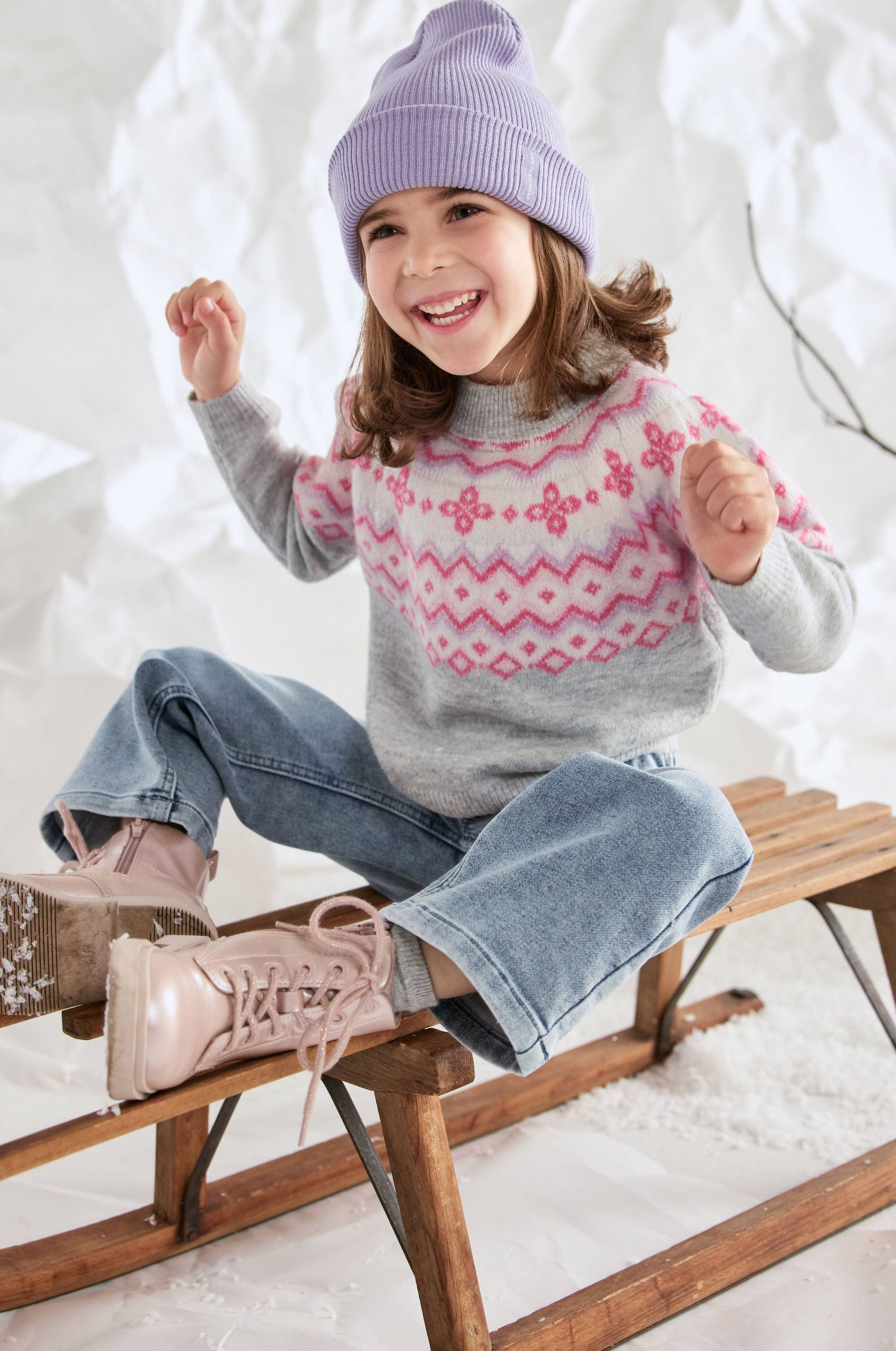 Playful Fair Isle Sweater and Wide-Leg Jeans — Winter Layering Outfits