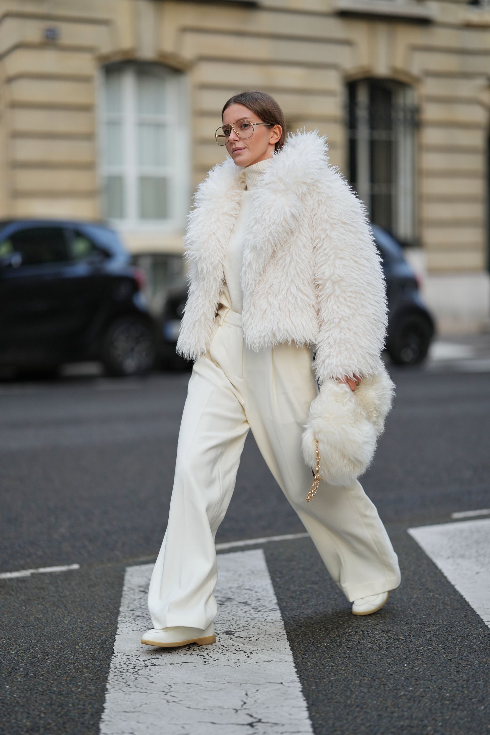 Chic Monochrome: Cream Turtleneck with White Faux Fur Jacket Chic Monochrome: Cream Turtleneck with White Faux Fur Jacket β Winter Concert Outfits