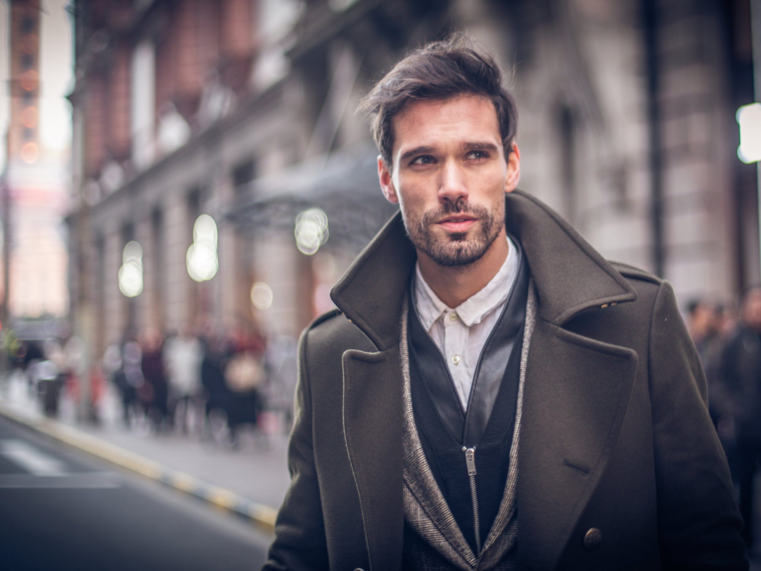 Patterned Grey Coat with V-Neck Sweater Patterned Grey Coat with V-Neck Sweater β Winter Outfits for Men