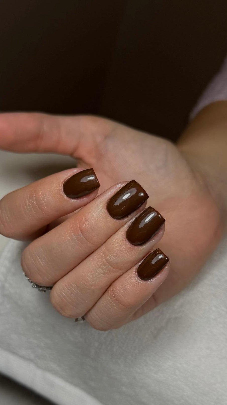 Espresso Dark Glossy Short Rounded Square Nails — Chocolate Brown Nails